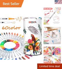 Vibrant ZSCM Duo Tip Brush Markers – 60 Colors for Art, Journaling & Sketching