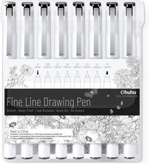 Fineliner Pens Set – 8 Sizes of Ultra-Fine, Fine, Brush Tips for Artists