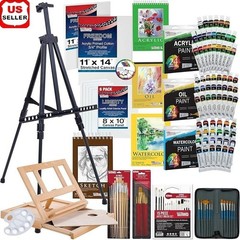 Ultimate 133pc Art Set W/ Easels Paintbrushes Canvases Drawing Supplies New