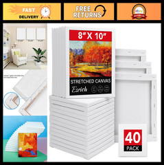 40 Pack 8×10 Stretched Blank Canvas Panels – Primed Cotton for Oil, Acrylic & Wa