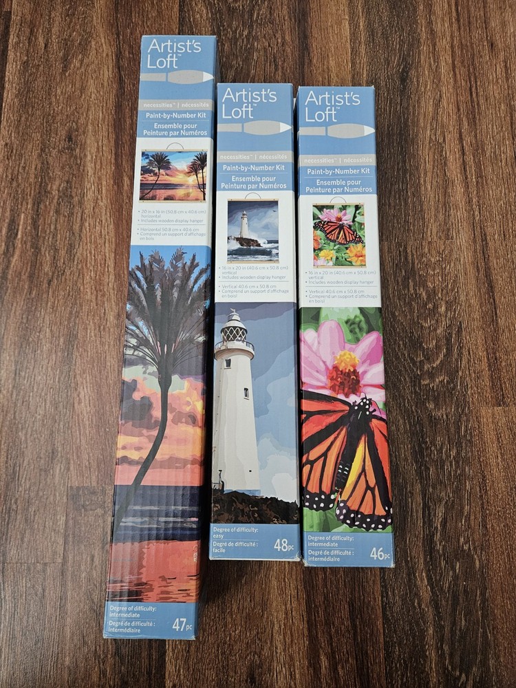 Artists Loft Paint By Number Kit Lot 3 Lighthouse Butterfly Tropical Sunset Read