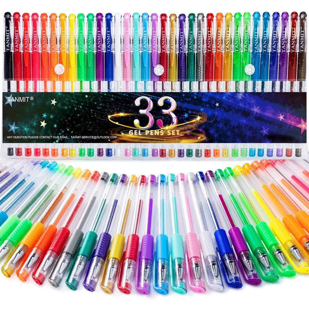 Gel Pens 33 Color Gel Pen Fine Point Colored Pen Set with 40% More Ink for Adult
