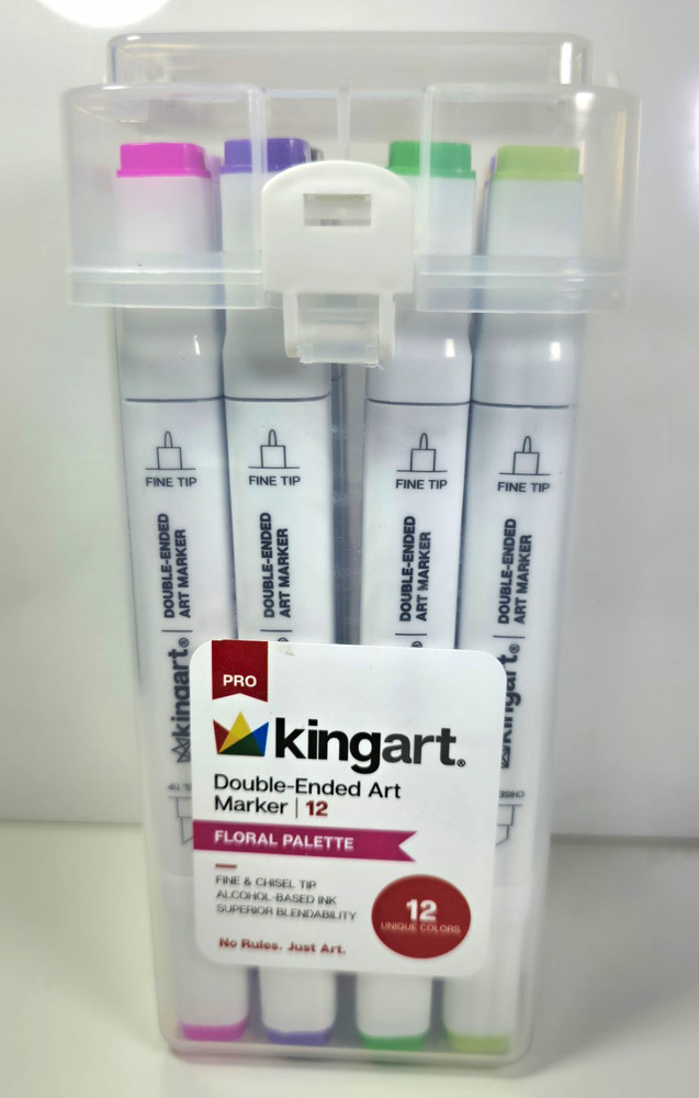 KINGART Pro Alcohol Markers, 12ct Double-Ended Fine & Chisel, Floral Palette