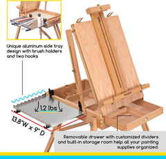 French Easel, Large Sketchbox Easel – Foldable Portable Beechwood Field Art Ease