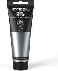Metallic Acrylic Paint Silver Tubes(120Ml, 4.1 Oz) Non Toxic Non Fading,Rich Pig
