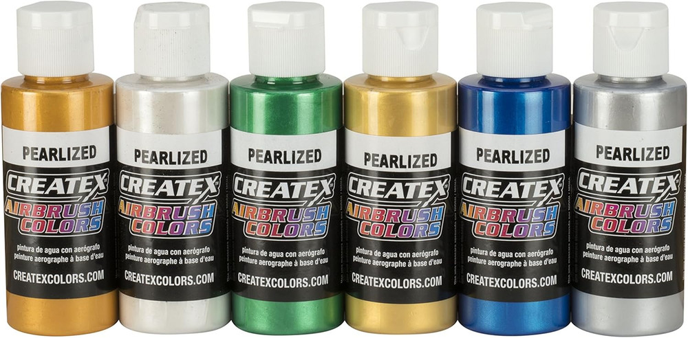 Createx Colors 5804-00 Createx Pearl Airbrush Set, Assorted Colors, 2 oz, 6