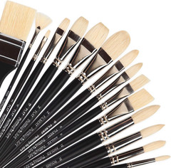 Oil Paint Brush Set, Natural Hog Bristle Paintbrush Set, 15PCS Long Handled Prof