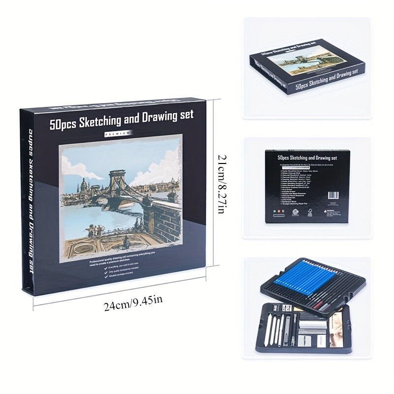 50pc Pro Art Sketch Pencil Set – Drawing Kit for Artists & Beginners
