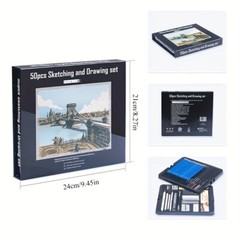 50pc Pro Art Sketch Pencil Set – Drawing Kit for Artists & Beginners