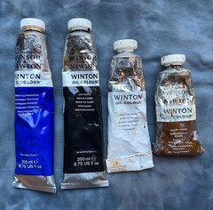 Lot of 4 Winsor & Newton Winton Oil Colour Paint White Black Burnt Umber Blue