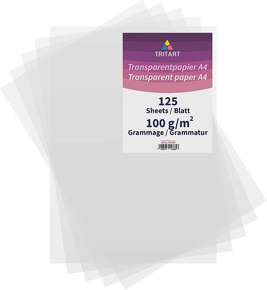 Tritart Tracing Paper A4 100 g/m² (125 Sheet) – Vellum for Printer Drawing
