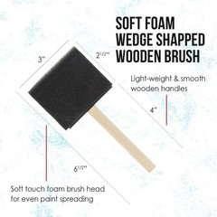 15 Pack – 3″ Foam Sponge Paint Brush Set Wood Handle Craft Touch Up Stain