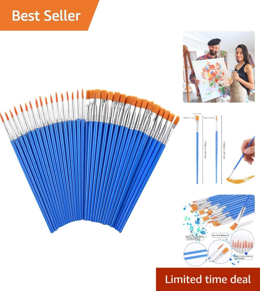 Versatile 60-Piece Paint Brush Set: Round & Flat Brushes for All Art Styles