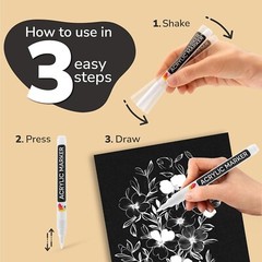 Zenacolor Set of 5 White Acrylic Paint Pen Markers – Fine Tip for Precision