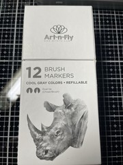 Art N Fly 12 Brush Markers Cool Gray Colors Refillable Dual Tip