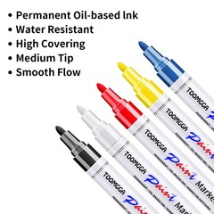 Permanent Paint Markers Oil Based Medium Point 5 Colors Quick Drying Waterproof