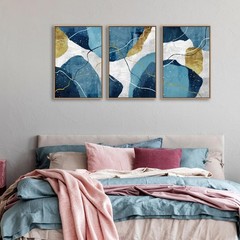 Large Abstract Framed Wall Art – Natural Float Framed Blue White Canvas Paint…