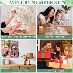4 Pack Coffee Bread Paint by Numbers Kits for Adults Beginner with Wooden Fra…
