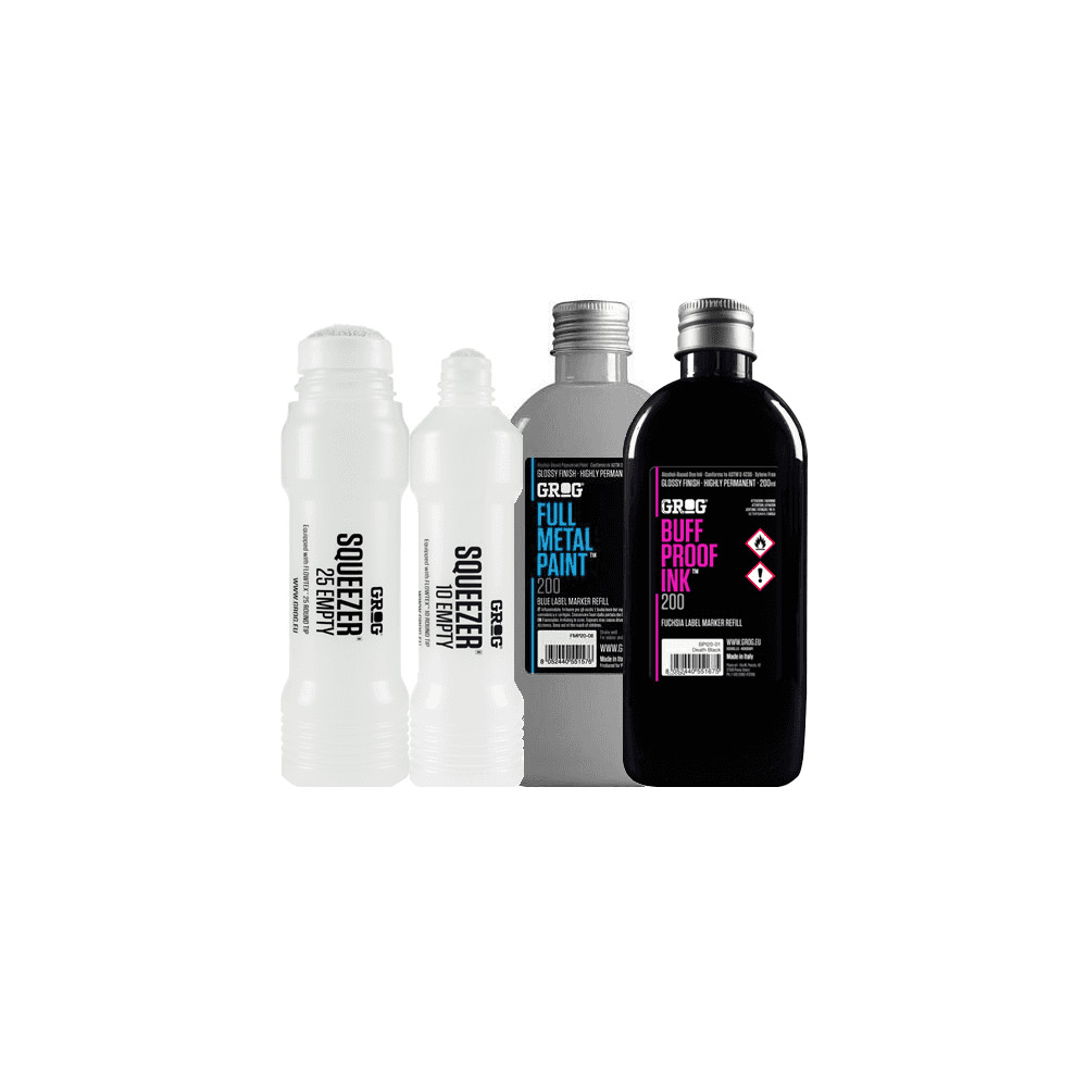 GROG Squeezer Chrome & Black Bundle – 10 & 25 EPT Marker Pens – 2 Paint Refill