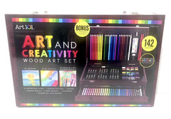 ART 101 DELUXE ART AND CREATIVITY WOOD ART SET & CASE 142 PCS PAINT SKETCH COLOR