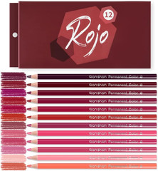 12 Red Colored Pencils Oil Based Pre-Sharpened Wooden Colored Pencil Set for Adu