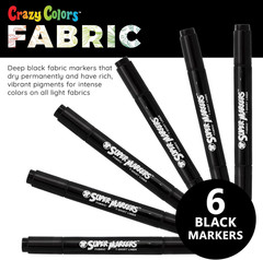 Super Markers Black Dual Tip Fabric Markers Permanent for Clothes – Set of 6 Fab