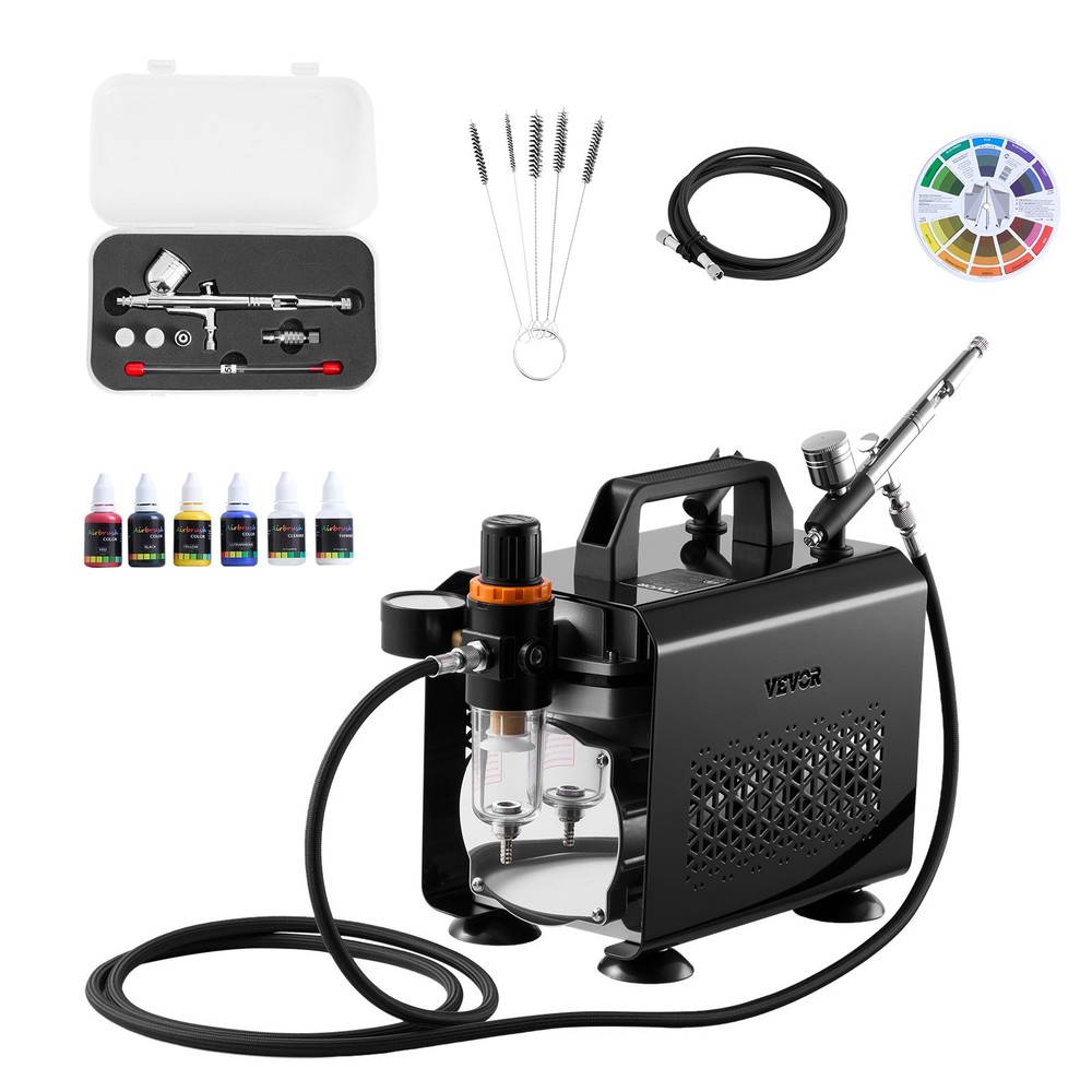 VEVOR Airbrush Kit Air Brush Kit 1/6 HP Air Compressor 1 Airbrush 3 Tips Paint