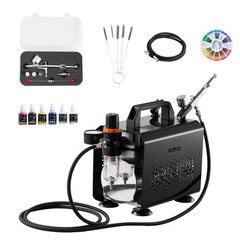 VEVOR Airbrush Kit Air Brush Kit 1/6 HP Air Compressor 1 Airbrush 3 Tips Paint
