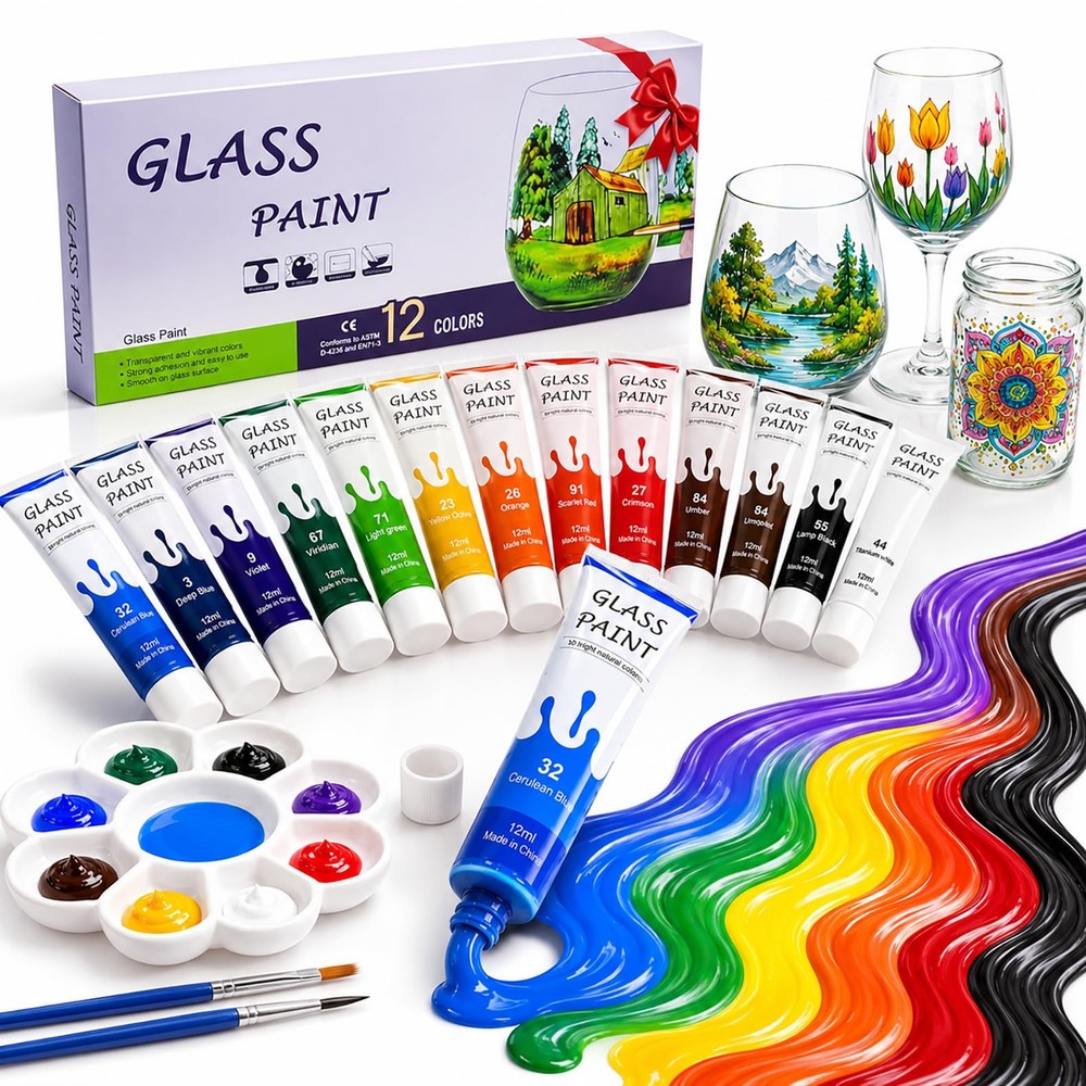 Artist Grade Acrylic Glass Paint Stained Transparent Glass Window Paint Set G…