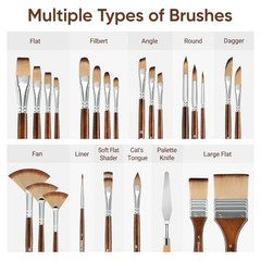 25pcs Paint Brush Set, Professional Paint Brush Set with Cloth Roll and Wood