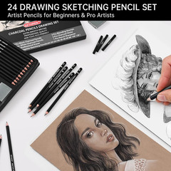 Drawing Sketching Pencil Set, 24 Piece Pro Artist Sketch Kit – Graphite Pencils