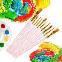 1 Pack Paint Brushes Set, 10 Pcs Nylon Hair Painting Brushes for Watercolor, Oil