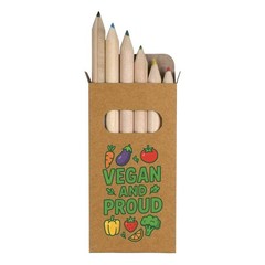 6 x ‘Vegan and Proud’ Short 85mm Pencils / Coloured Pencil Set (PE00079166)