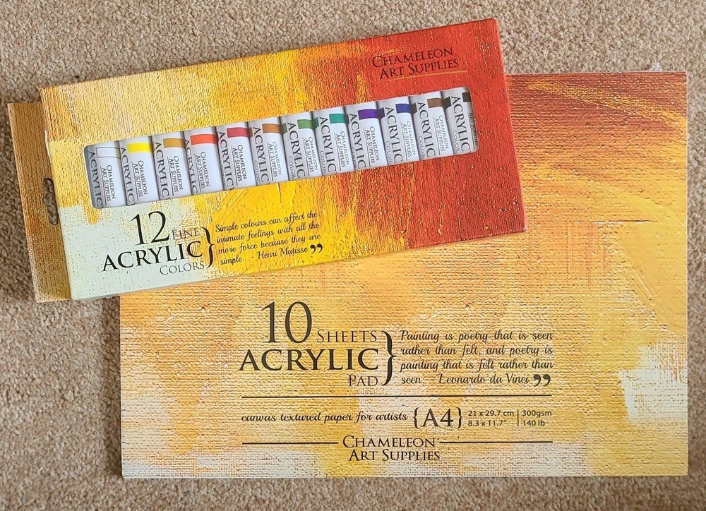 SEALED Chameleon Art Supplies 12 Fine Acrylic Colors 12x12ml 10 Sheets 300 Gsm
