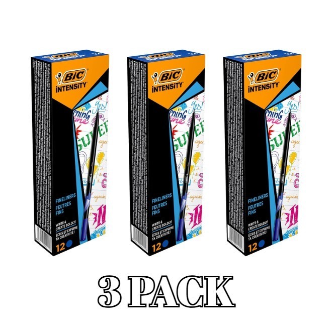 BIC Intensity Fine Tip Tip Tip Marker Pen Ink Based Writing 0.4mm, 12 PENS 3 PCK