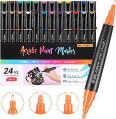 24 Colors Three Tips Acrylic Paint Markers, Fine Medium Chisel Tip Acrylic Paint