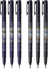 Fudenosuke Brush Pen, 6-Pack, Hard Tip (GCD-111) X3, Soft (GCD-112) X3 – for Pre