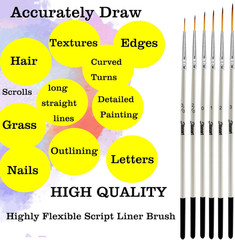 Script Liner Paintbrush 6 PCS Highly Flexible Liner Brush Extra Long