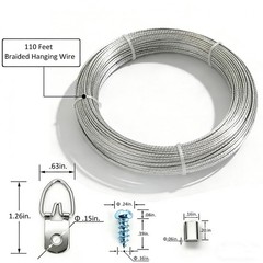 Picture Hanging Wire Kit (181Pcs)110Ft Braided Wire, 60 Pcs D Silver