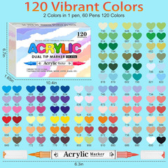 120 Colors Acrylic Paint Markers,60 Pack Automatic Controlsoft Brush Acrylic Ma