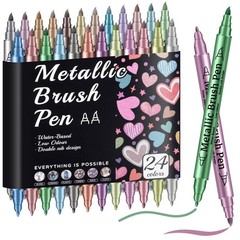 24 Pack Metallic Markers Set Dual Tip Acrylic Paint Pens For Art Scrapbook