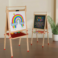 Easel for Kid,Height Adjustable Wooden Art Easel,Whiteboard Chalkboard with Pape