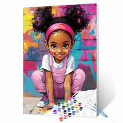 African Girl Graffiti Art Paint by Numbers Kits for Adults Beginner, Playful Str
