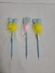 Blue Butterfly & Flower W/ Fuzzy Accent Pens, Lot Of 3
