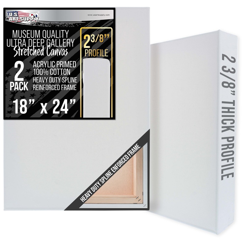 U.S. Art Supply 18×24 Stretched Canvas 2-3/8″ Deep 17oz Triple Primed 2Pk