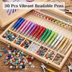 30Pcs Multicolor Beadable Pens Bulk – DIY Customizable Pen Set for Crafting, Smo