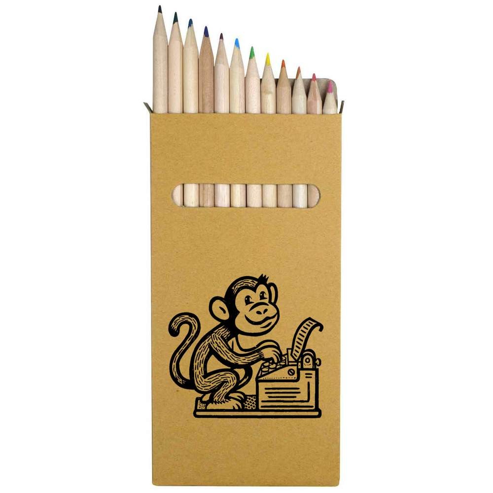 12 x ‘Silly Monkey with Typewriter’ Long Colour Pencils (PE00079313)
