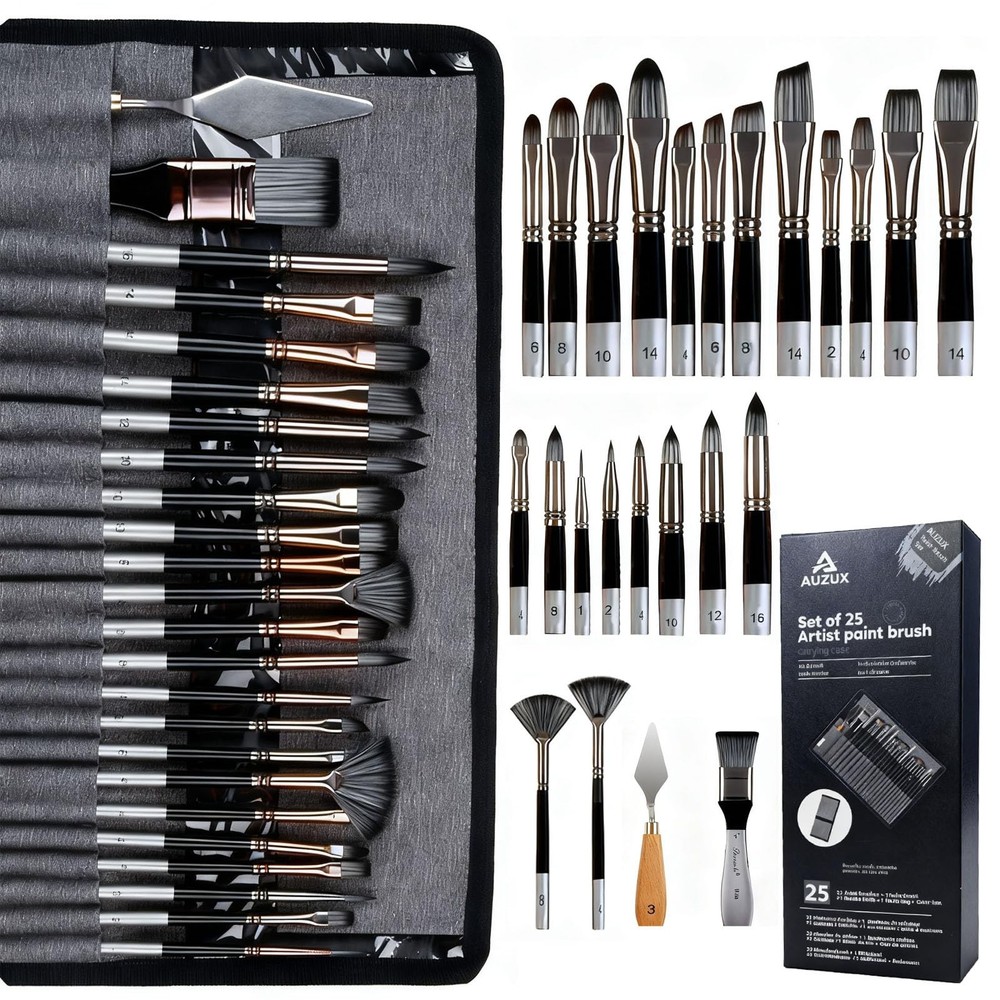 25 PCS Acrylic Paint Brush Set Professional Artist Oil Face Painting Art