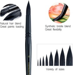 Sturdy 8-Pc Artist Paint Brush Set – Goat Hair with Metallic Champagne Handles