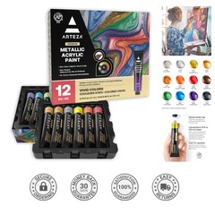 High-Viscosity Metallic Acrylic Paint – 12 Beautiful 22 ml Tubes for Mixed Media
